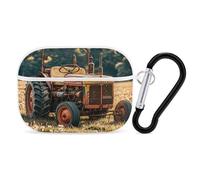 Old Tractor Photoes Farm Earbuds Organizer Shockproof Protective Airpods Pro Cover with Carabiner Clip Anti Fall Carrying Earphone Case Cover for Airpods Pro 2nd Generation White