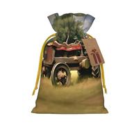 Old Tractor Photoes Farm Print Drawstring Gift Bags,For Holiday Season,Birthdays,Anniversaries And Any Special Occasion