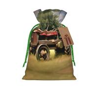Old Tractor Photoes Farm Print Reusable Gift Bags,Drawstring Gift Bags For Jewelry And Gifts,For Festive Occasions
