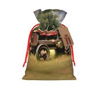 Old Tractor Photoes Farm Printing Christmas Bag With Drawstring Closure, 4.7x6.9 In For Christmas Party Birthday Gift Wrapping