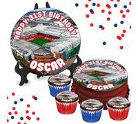 Old Trafford Man United Stadium PERSONALISED Edible Cupcake Toppers / 8" Inch Cake Wafer or Icing - Sports Football Fan Birthday Decorations - Perfect for Brownies, Cookies, Muffins & More!