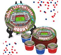 Old Trafford Man Utd Stadium (ART) PERSONALISED Edible Cake & Cupcake Toppers - Wafer or Icing - Various Sizes - Football Fan Birthday Party Decoration - Perfect for Brownies, Cookies, Muffins & More!