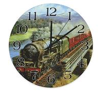 Old Train Clock Farmhouse clock Wooden Wall Clock 10 Inch Wall Clock Battery Operated Farmhouse Wall Decor Home Decor for Kitchen,Living Room,Bedroom,Office