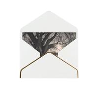 Old Tree By Lake Luxury Pearl Paper Greeting Card With Gold Border, Blank Inside, With Envelope - Birthday, Wedding, Christmas, Valentine