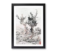 Old Trees By Wen Zhengming Asian Japanese Framed Print | A4 Black Framed Wall Art | Ready to Hang | Asian Floral Picture | Living Room Bedroom Lounge Office