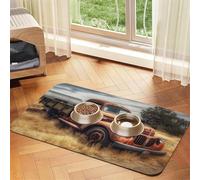 Old Truck Car Dog Food Mats for Floors, 12x18 Inch Non-Slip Super Absorbent Pet Food Mat, Dishwasher Dog Mat for Food and Water, Cute Rubber Quick Dry Pet Feeding Mat for Dogs Puppy Cats
