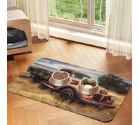 Old Truck Car Pet Feeding Mat Absorbent Pu Leather Dog Cat Food Mats Contain Spills Protects Floors, Anti-Slip Rubber Backing Dog Bowl Mats Easy Clean Pet Placemats 30x45cm