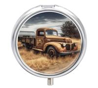 Old Truck Car Pill Box,3 Compartments Round Small Pills Case Moisture-Proof Portable Pill Container for Travel Vitamins Fish Oil Supplements