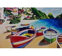 Old Tupton Ware Decorative Art Tile (19 x 29 cm) - Beachside Boats