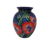 Old Tupton Ware Hibiscus Vase 4" 1599 Hand Made Tube Lined Pottery Blue & Red