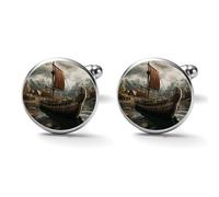 Old Viking Boat Alloy Cufflinks for Men 17mm 20mm Shirt Cuff Links for Wedding Business Formal Dress Father's Day Birthday Gift for Him