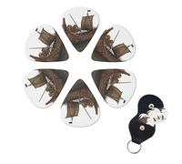 Old Viking Boat Guitar Picks 6 Pack 3 Different Thickness Celluloid Guitar Plectrums with Guitar Pick Holder Personalized Guitar Pick for Acoustic Guitar, Electric Guitar, Bass, Ukulele