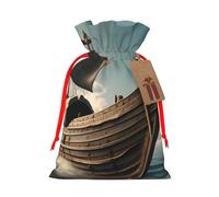 Old Viking Boat Linen Drawstring Gift Bag Xmas Party Candy Bag Reusable Storage Pouches