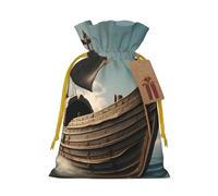 Old Viking Boat Linen Drawstring Gift Bag Xmas Party Candy Bag Reusable Storage Pouches
