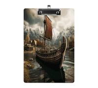 Old Viking Boat Print Acrylic Clipboard 8.5 X 12.5 Inches | Lightweight A4 Clipboards with Pen Holder for Office, Students, Nurses, Teacher, Students,Women, Men, Girls, Boys