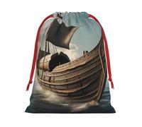 Old Viking Boat Print Gift Drawstring Decor Bag For Holiday Party Favors Birthdays Anniversaries Pouch