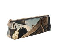 Old Viking Boat Print Leather Pencil Case Zipper Pencil Multifunctional Stationery Bags