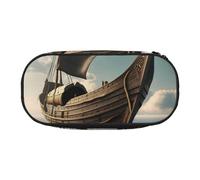 Old Viking Boat Print Lightweight Convenience Pencil Bag School Students Pen Case Makeup Travel Boy Girl