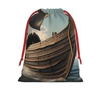 Old Viking Boat Print Multi-Functional Drawstring Reusable Gift Pouch Daily Storage All Occasions Use