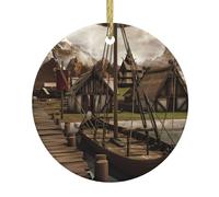 Old Viking Boat Print Personalised Christmas Bauble, Ceramic Round Christmas Hanging Ornament, Christmas Tree Decoration For Boyfriend Girlfriend Wife Xmas Gifts