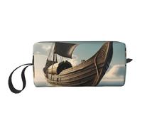 Old Viking Boat print Travel Toiletry Pouch, Pencil Bag Canvas Makeup Bag, Multi-Purpose Cosmetic Bag with Zipper, White, One Size