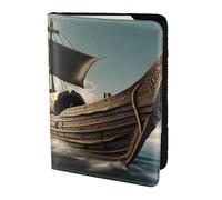 Old Viking Boat print Travel Wallet Passport Holder Case for Family Leather Passport Cover for Men Women, Black, One Size