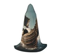 Old Viking Boat Print Wizard Robe Halloween And Carnival Parties Hooded Cloak For Men Women Teens Kids