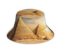 Old Viking Boat Reflective Double Sided Fisherman Hat Double Sided Reflective Stripe Sun Hat Bucket Hat, Egyptian Pyramid in Desert, One Size