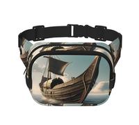 Old Viking Boat Square Double-Layer Waist Bag Mini Adjustable Waist Belt Bag Exercise Running Travel Hiking, Black, One Size