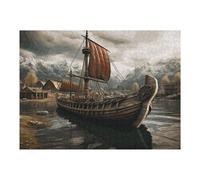 Old Viking Boat Wooden Puzzle with Storage Box, Eco-Friendly Wooden Jigsaw Puzzle for Home Leisure, Stress Relief & Decoration 500 PCS