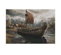 Old Viking Boat Wooden Puzzle with Storage Box, Eco-Friendly Wooden Jigsaw Puzzle for Home Leisure, Stress Relief & Decoration 300 PCS