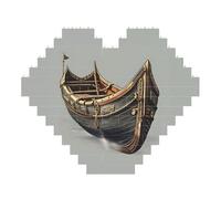 Old Viking Boats Print Art Brick Puzzle Heart Shaped DIY Building Blocks Set 3D Jigsaw Home Decor 53 Pieces