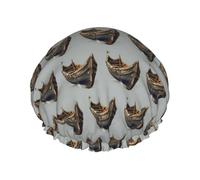 Old Viking Boats Print Reusable Spa Salon Shower Cap For All Hair Lengths With Lining Elastic Band