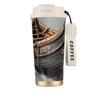 Old Viking Boats Print Stainless Steel Insulated Travel Coffee Mug, Camping Mug,Coffee Tumbler For Men Women