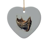Old Viking Boats Print Star and Heart Shaped Holiday Ceramic Ornaments Christmas Tree Hanging Xmas Decor