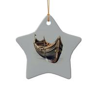 Old Viking Boats Print Star and Heart Shaped Holiday Ceramic Ornaments Christmas Tree Hanging Xmas Decor