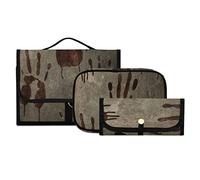 Old Vintage Background with Bloody Handprints Blood Hands 3 PCs Set Toiletry bags, 1 Women's Travel Cosmetic Bag, 1 Hanging Toiletry Wash Bag, 1 Brush Case, Portable Makeup Storage Case