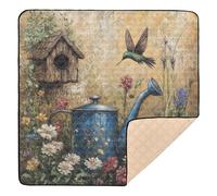 Old Watering Can Flowers Hummingbirds Cute Foldable Baby Gym & Activity Mat for Indoor Outdoor Comfortable Baby Kick Crawling Mat for Babies Infants Toddlers, 50'' x 50''