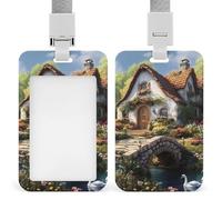 Old Waterway Cottage ID Badge Holders with Lanyard Vertical Sliding Card Protector for Office Factory Hospital