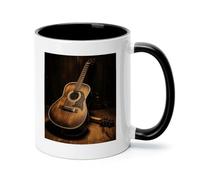 Old West Guitar Ceramic Coffee Mug with Handle 11 Ounces, Porcelain Mug Coffee Cup Tea Mug Water Cup Ideal for Coffee,Tea,Latte,Cappuccino,Microwave & Dishwasher Safe Unique Gift Cup