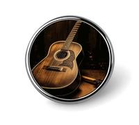 Old West Guitar Round Lapel Pin Women's Novelty Buttons & Pins Metal Badge Cute Brooch Retro Pinback Badge Fashion Bag Pins for Hat Backpacks Tie Suit Wedding Party Accessory, Circular, Aluminum, no