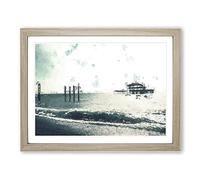 Old West Pier At Brighton Beach In Abstract Modern Art Framed Print | A4 Oak Framed Wall Art | Ready to Hang | Abstract Beach Picture | Living Room Bedroom Lounge Office