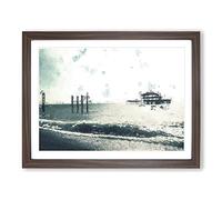 Old West Pier At Brighton Beach In Abstract Modern Art Framed Print | A4 Walnut Framed Wall Art | Ready to Hang | Abstract Beach Picture | Living Room Bedroom Lounge Office
