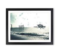 Old West Pier At Brighton Beach In Modern Art Framed Print Black A2