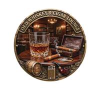 Old Whiskey & Cigar Lounge Round Metal Tin Sign Plaque
