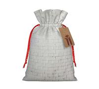 Old White Brick Wall Print Drawstring Christmas Gift Bag With Tags Reusable For Birthday Parties Gift Weddings Holiday