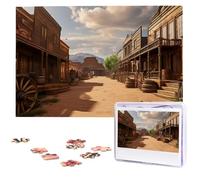 Old Wild West Cowboy Town Jigsaw Puzzle 1000 Piece Wooden Jigsaw Puzzles Personalized Picture Puzzle Custom Jigsaw Puzzles for Adult Wedding
