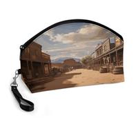 Old Wild West Cowboy Town Makeup Bag Toiletry Bag Cosmetic Organizer | Small Travel Cosmetic Bag for Women Portable Storage Organizer Aesthetic for Traveling Accessories Essentials Toiletries