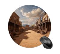 Old Wild West Cowboy Town Round Mouse Pad Cute Small Computer Mouse Mat Non-Slip Rubber Base Gaming Mousepad for Wireless Mouse, Gaming, Office, Laptop, Women, Men