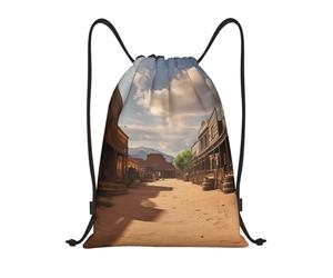 Old Wild West Cowboy Town Sports String Backpack Scratch Drawstring Bag Foldable String Bag For Fishing Men Gym 39X46Cm